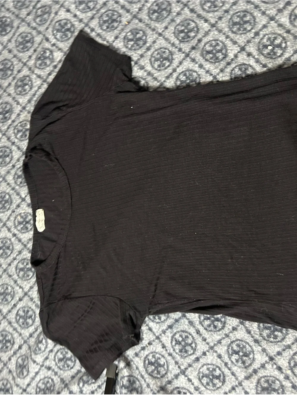 Black Ribbed Short Sleeve Women's Top - Classic Crewneck free people - Picture 2 of 5